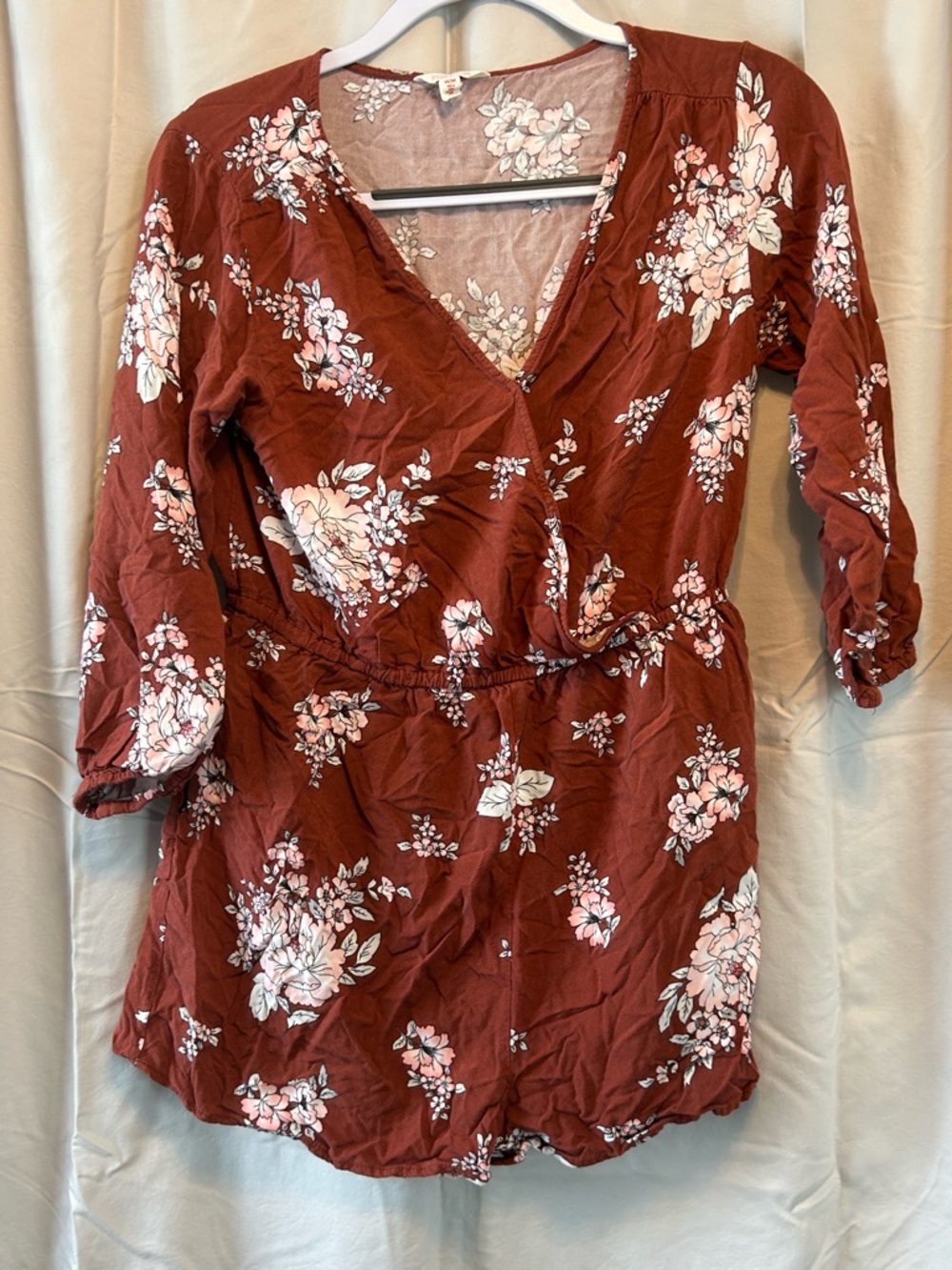 Cape Juby Rust Floral Top with Pink and White Blooms